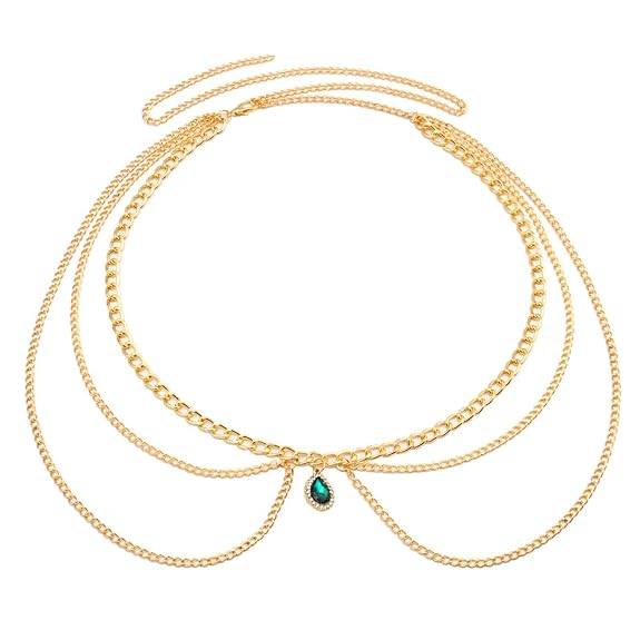 Cz & Crystal Studded Gold Plated  Multi Layer Waist Chain Fancy Adjustable Kamar Bandh Belly Chain Jewellery For  : PX8BCH033G