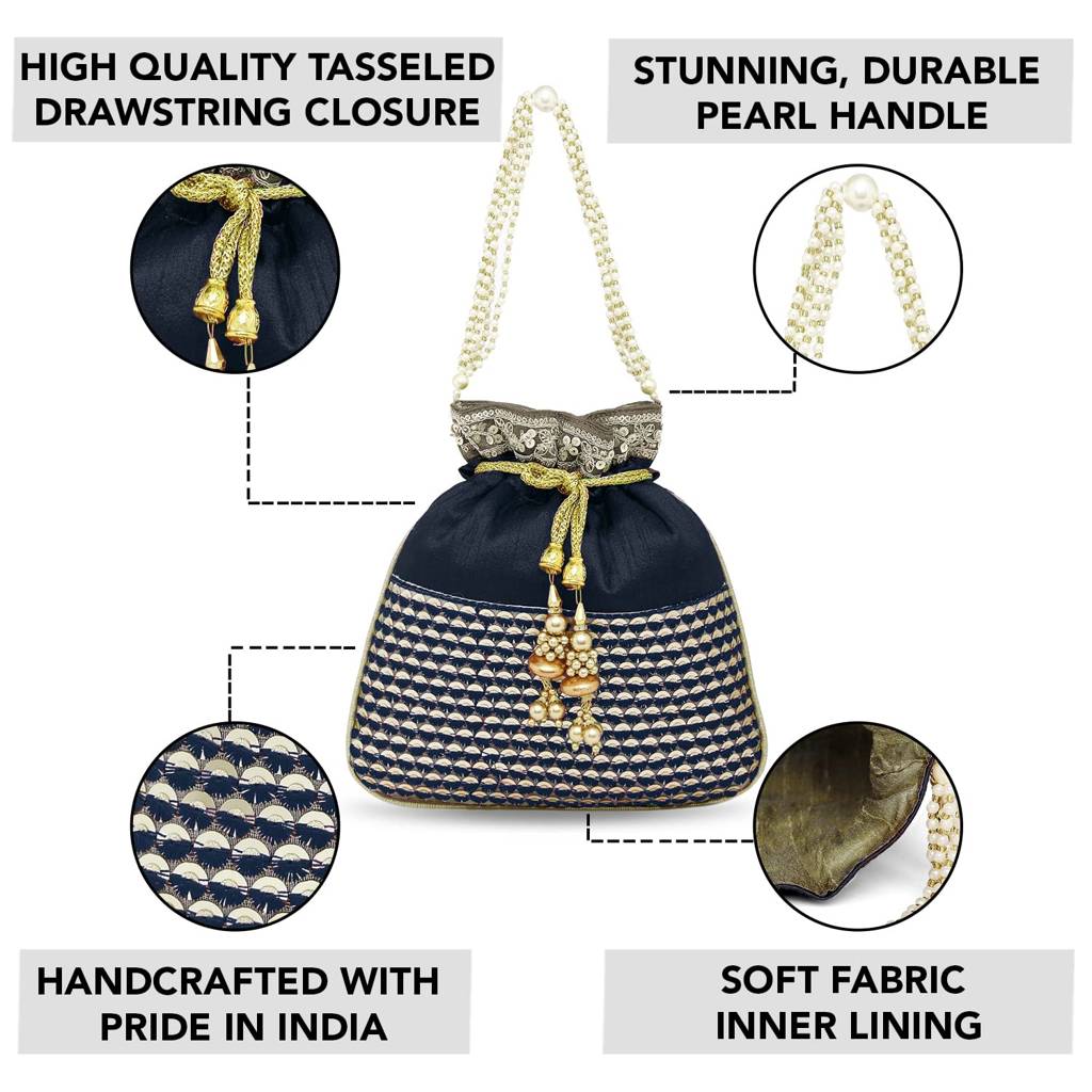 Ethnic Potli Bag For Women Handmade Purse Evening Handbags Stylish Bridal Fashion Clutch Bag Gift For Girls (P05B) : P05B