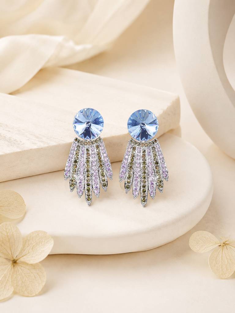 Blue Crystal Radiant Drop Earrings : AN-VM-BL-0093-DE