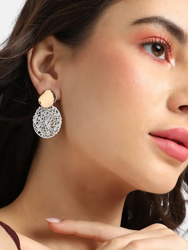 Briellah-Women'S Gold & Silver Textured Circular Drop Earrings : SOHIER9752
