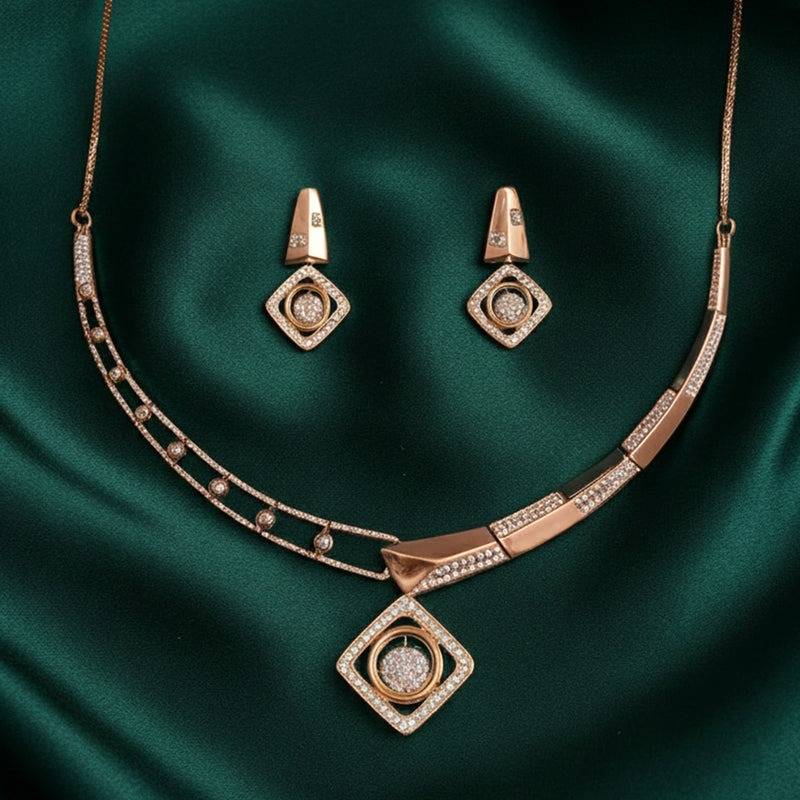 Glam Cz Necklace Set|Square Halo Shape|Celebration Wear : AD-895-RGWENKER