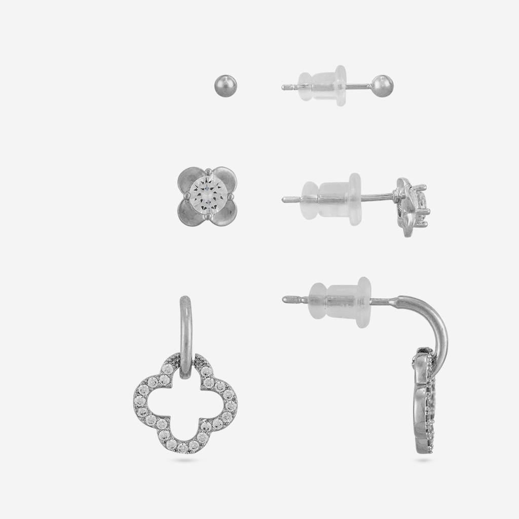 White - Plated Casual Wear Trendy Zircon Earring - 464789 : 464790
