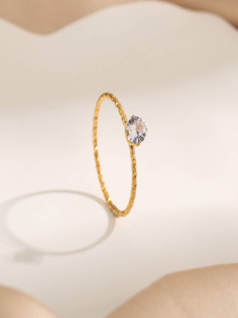 Single Zircon Thin Minimal Solitaire Ring 18K Gold Plated Anti-Tarnish : AHM0126R011_6
