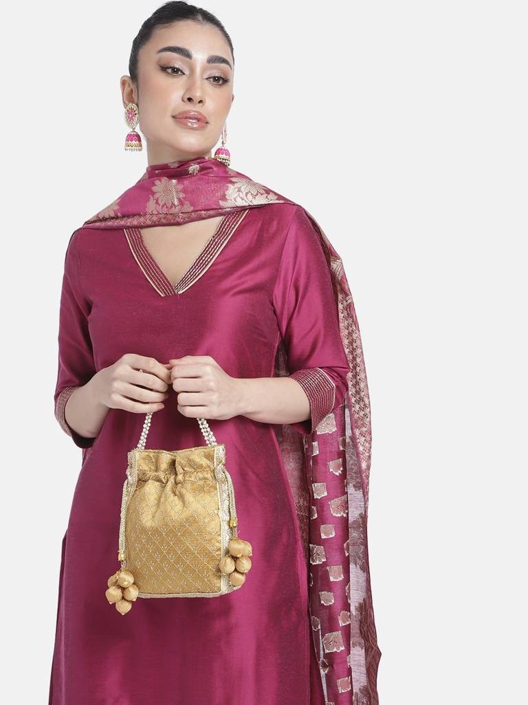 Zari Sequence Potli Bag For Women Stylish Handmade Wristlet Handbag Bridal Purse : P26BR