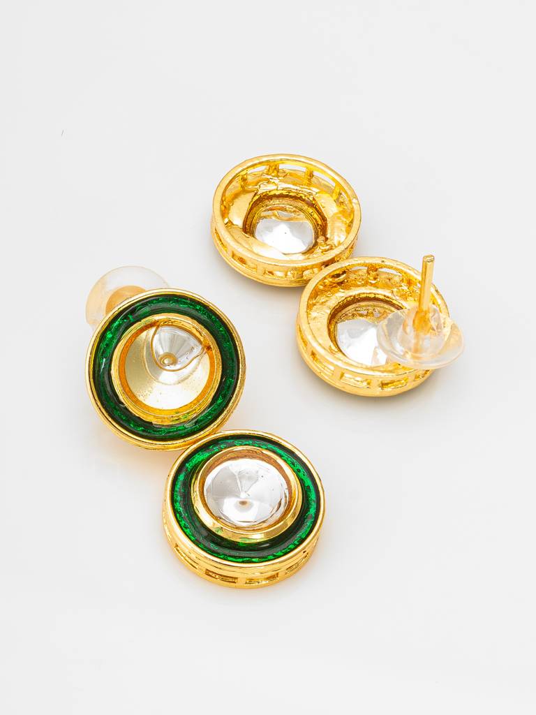 All-Over Round Polki Kundan Necklace Set With Meenakari Enamel And Stud Earrings : NK4341