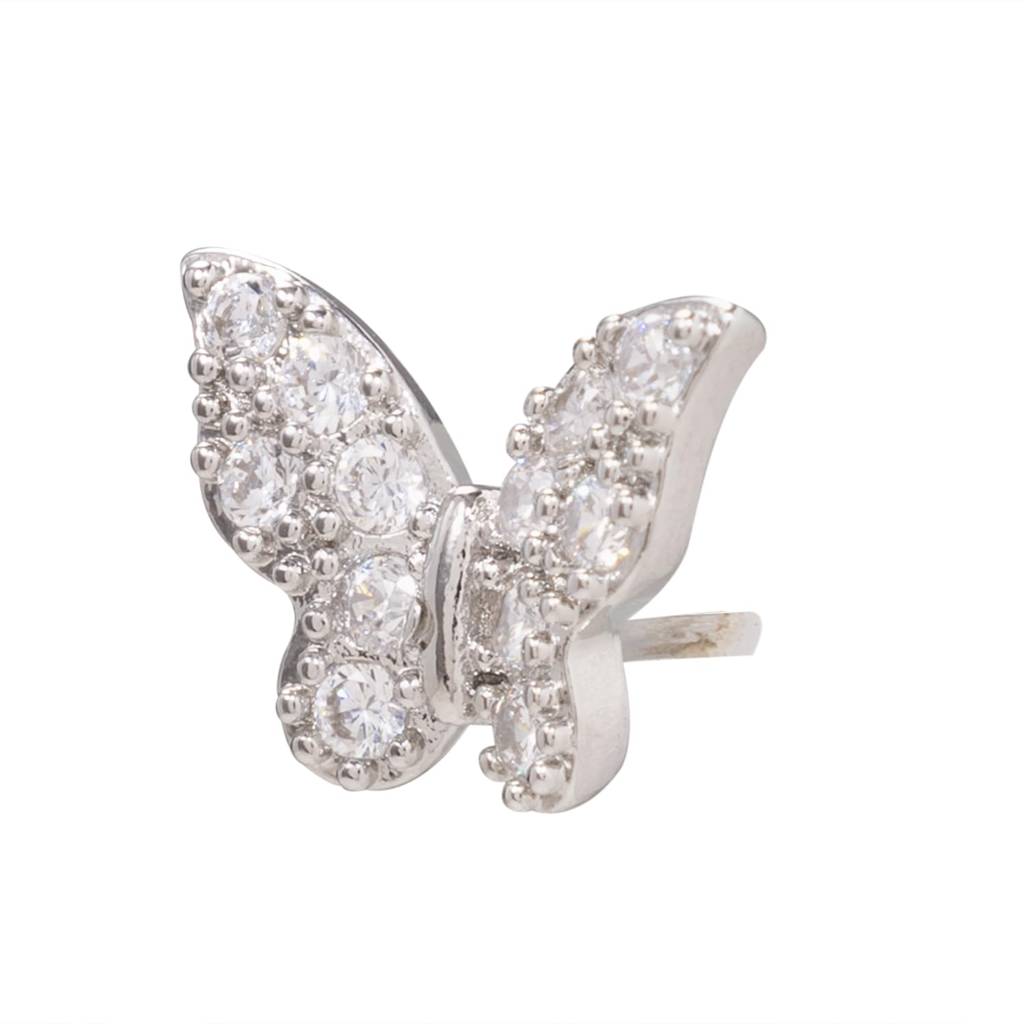 Silver Plated Crystals Studded Butterfly Stud Earrings For Women : PX9E3124S