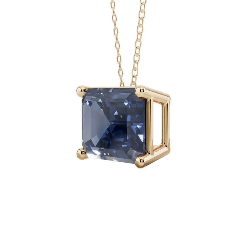 Blue Emerald Solitaire Semi Silver Pendant Necklace : EMLD-BLU-10-SM-G-C