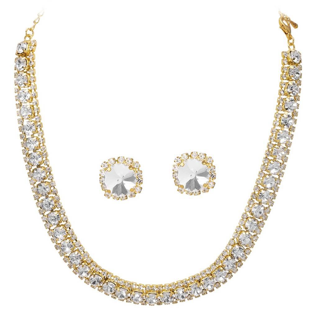 Gold Plated Classic Necklace Earrings Set For Women & Girls : PX9N96G