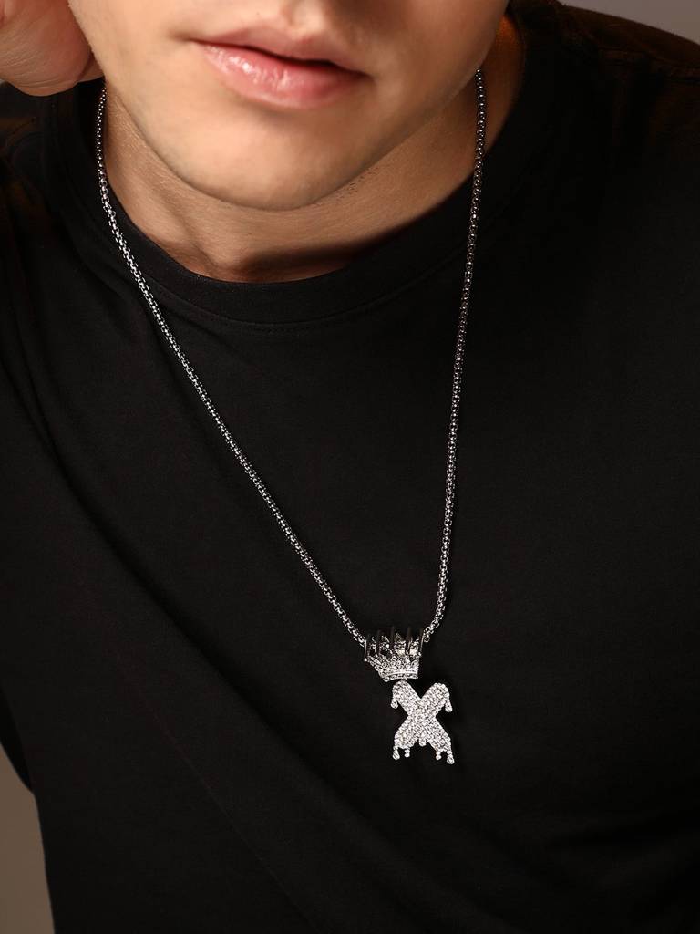 Men'S The Drip Alphabet Pendant Necklace - Metallic Silver : FANC1096-X