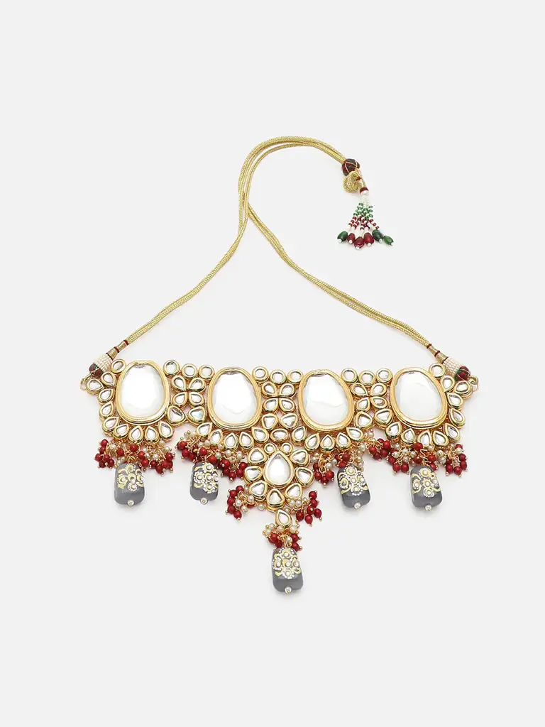Kinsley-Gold Plated Designer Stone Necklace And Earring Set : SOHNCK2163
