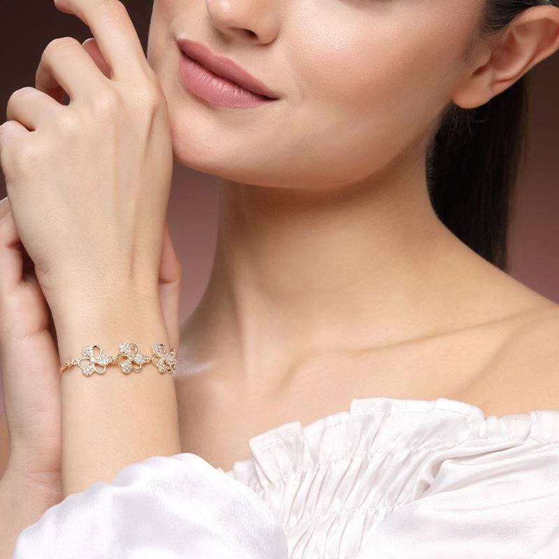 Gold Plated American Diamond Daisy-Cluster Chain Bracelet – Exclusive Lightweight Occasion Wear : AD-137-IGBR