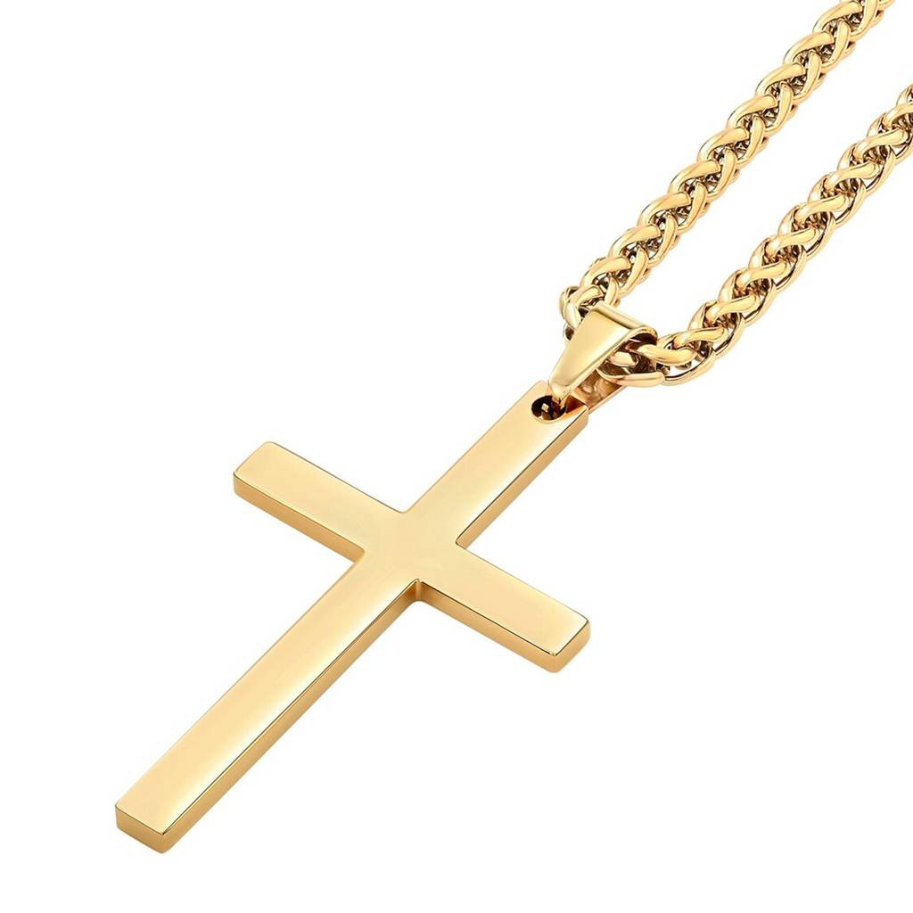 Gold Plated Cross Pendant Chain Necklace Christian Fashion Jewellery Gift For Women & Men : PX5CH92G