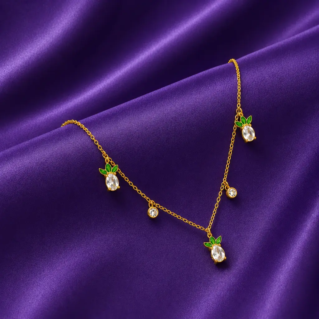 Golden Pineapple Charm Necklace : NS14865-G-GR