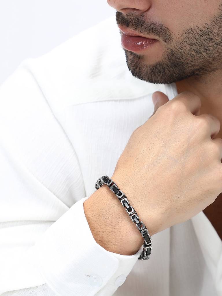 Men'S The Cycle Link Bracelet - Onyx Black : FABR1225