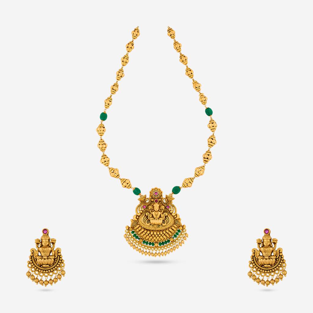 Ruby-Green Gold - Plated Festive Antique Necklace - 464002 : 464002