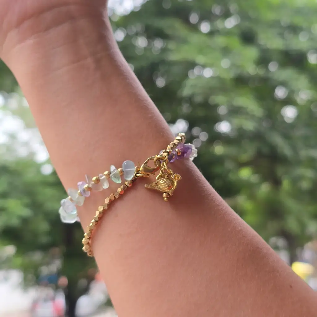 Green Fluorite Bracelet With Bird Charms : B23