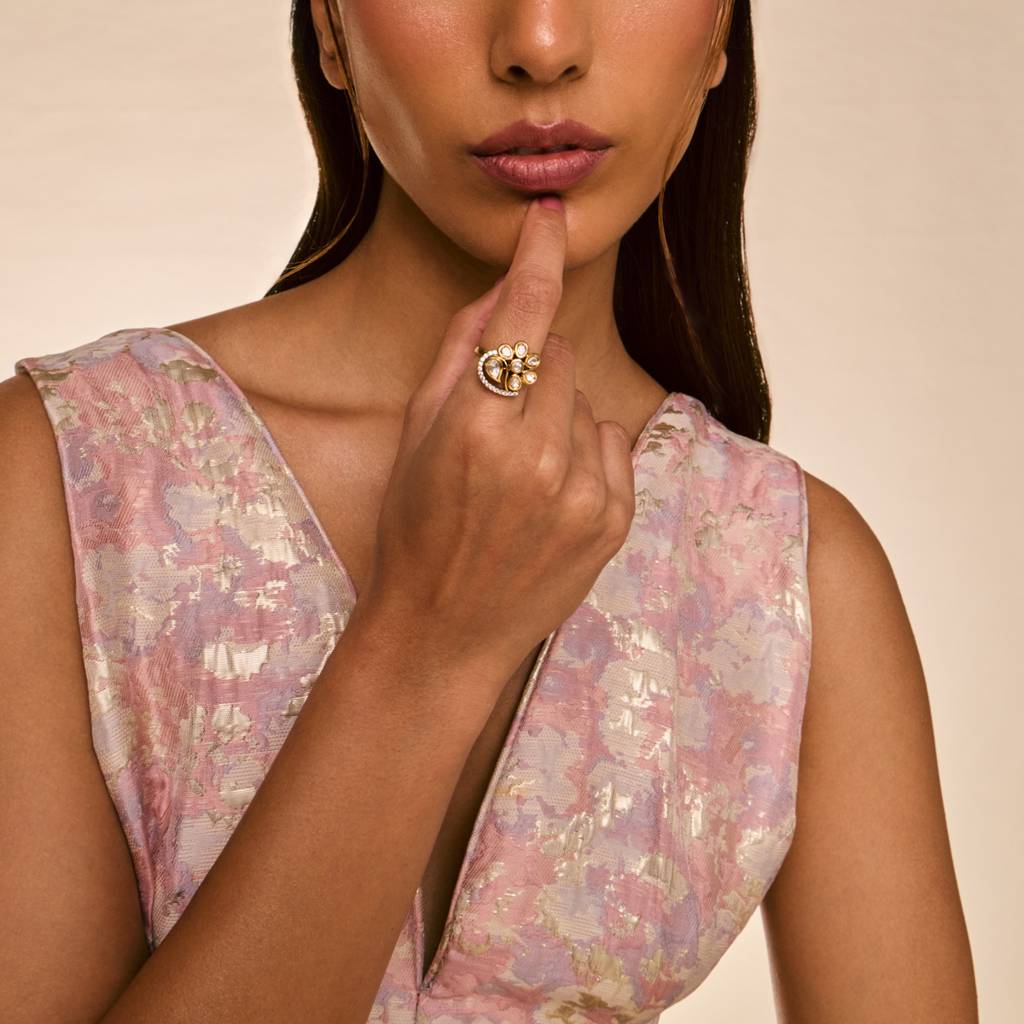 White Victorian Plated - Bridesmaid Kundan Finger Ring - 461682 : 461682