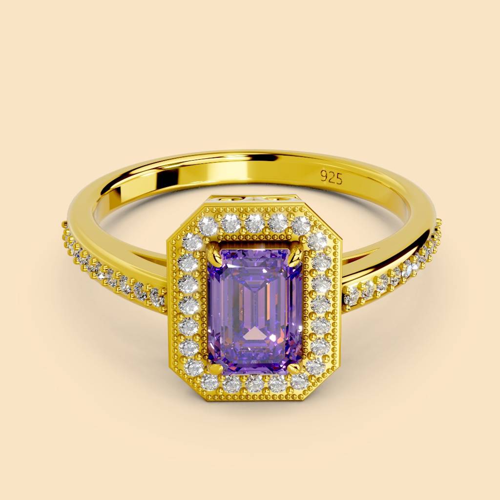 22K Gold Vermeil |Lilac Ring| Pure 925 Sterling Silver With The Thickest Gold Layer : TSRI-LIL-13-22K-70185