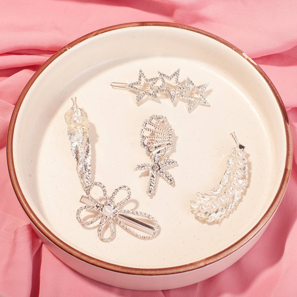 Set Of 5 Silver Beauty Hair Pins : HX-HP-C5-0042-S