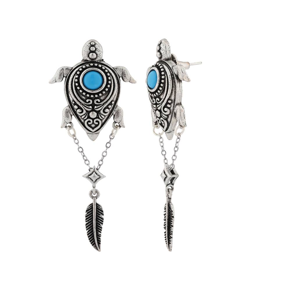 Boho Tribe Turtle Turquoise Oxidised Dangle Earrings : 8905124560077