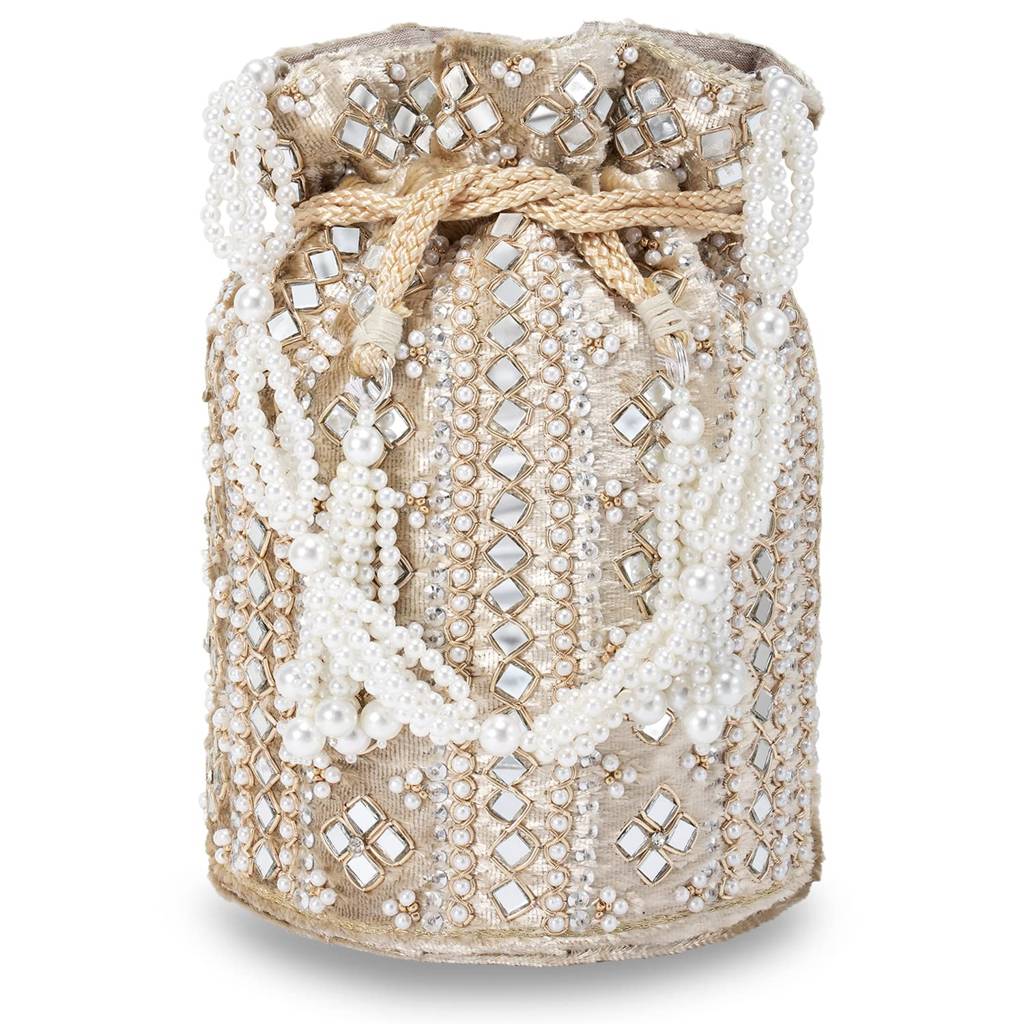 Potli Bags For Women Evening Bag Clutch Ethnic Bride Purse With Drawstring (P25Crm) : P25CRM