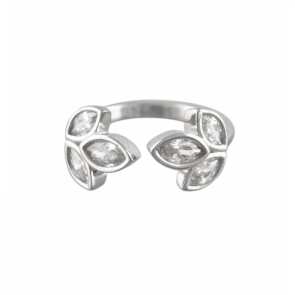 Valentine'S Day Sterling Silver Leaf Open Finger Ring : 8905124516753