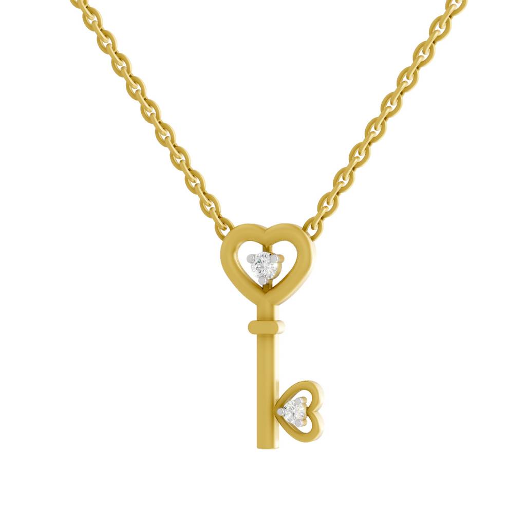 Lab Grown Diamond 0.08Ct 925 Sterling Silver Gold Plated Key To Love Necklace : SQN19720-NK-925S-008CT