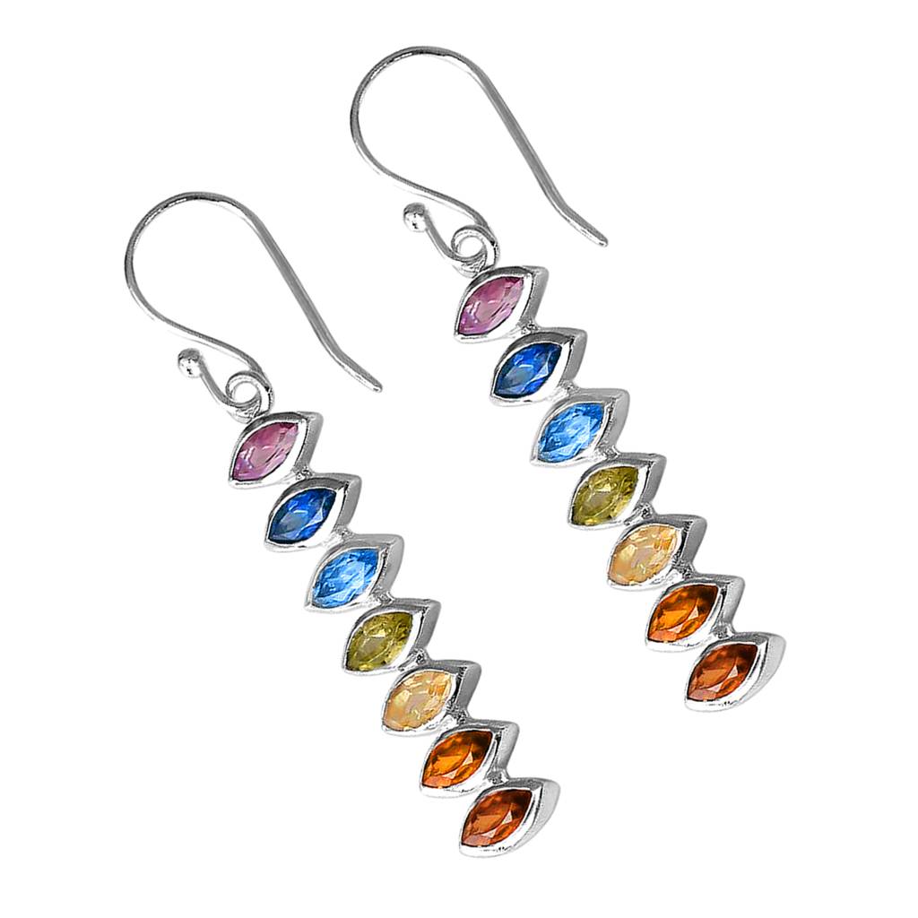 Multi-Color Silver Plated Fancy Drop Earrings For Women Crystal Studded Festive & Casual Wear Jewellery Gift For  : PX9E3215ML
