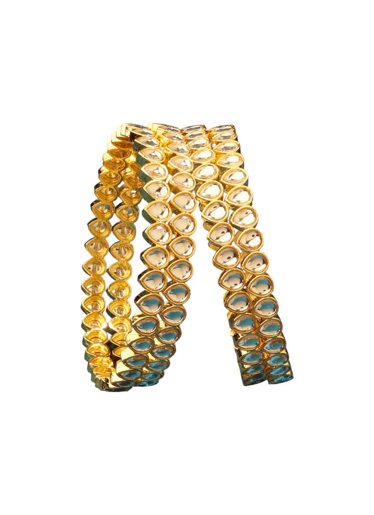 Modern Oval Shape White Kundan Stone Gold Plated Set Of 2 Bangle Set For Women And Girls : 6BG11_GOLD_210