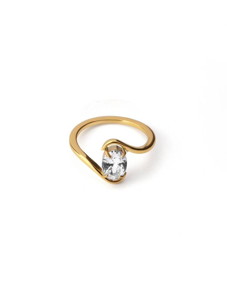 Curved Edge Solitaire Accent Ring For Women - Waterproof & Anti-Tarnish : RG0255-6