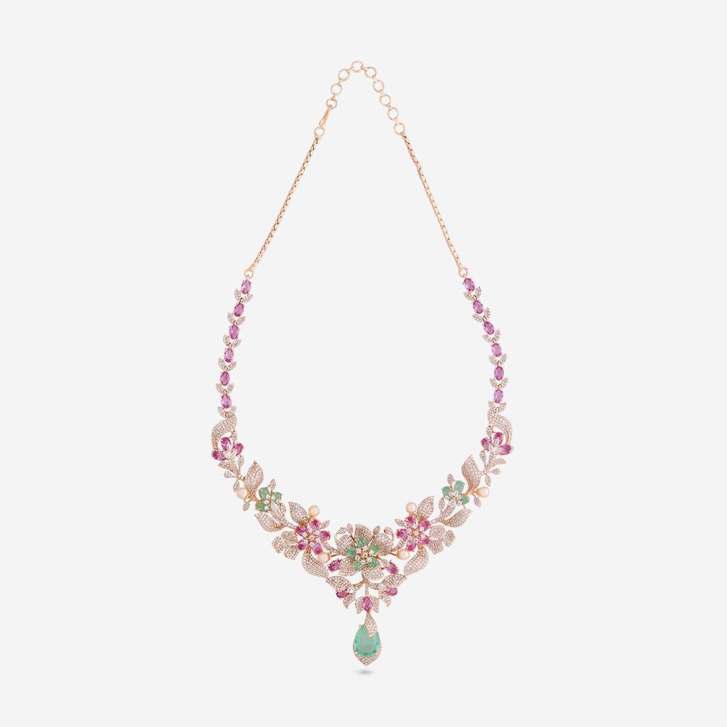 Pink-Mint Gold-Rose - Plated Party Wear Zircon Necklace - 470847 : 470847