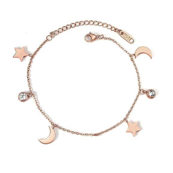 Rose Gold Plated Moon Star Charm Crystal Studded Stylish Bracelet Fashion Jewellery Gift For Women & Girls : PX9B164C