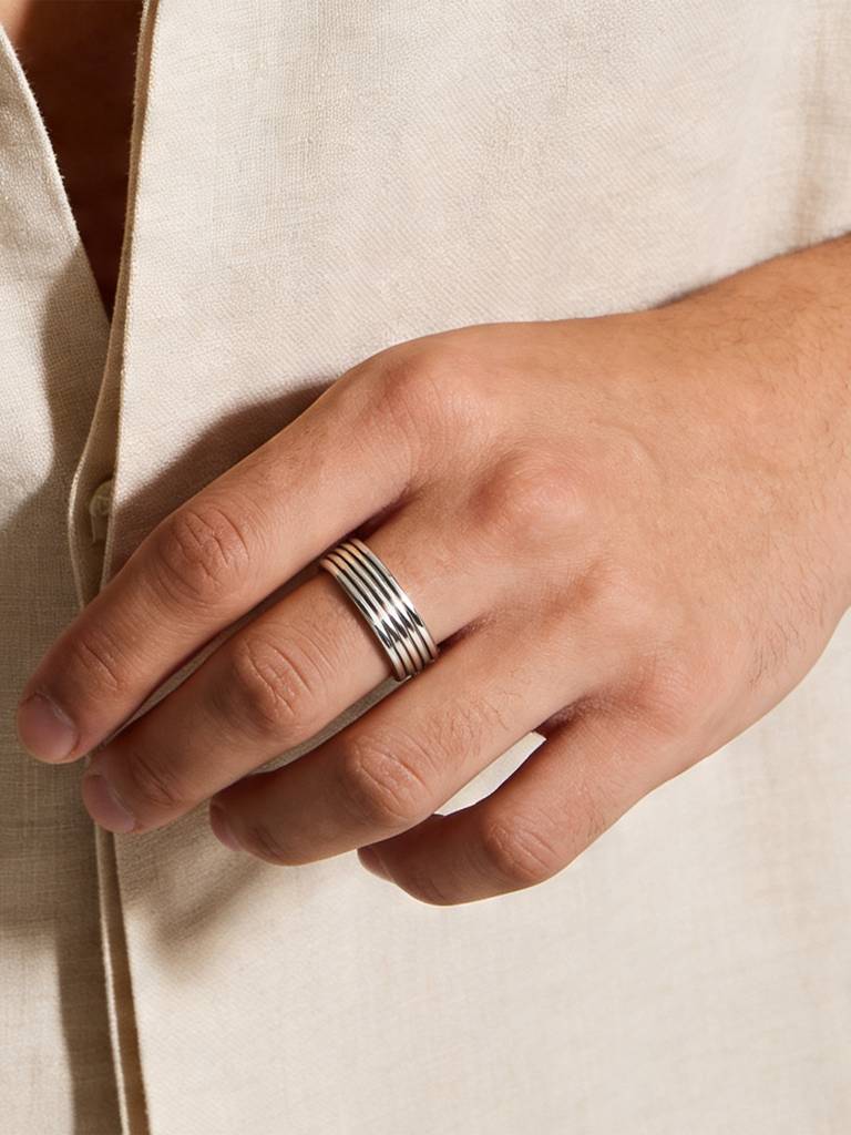 Touch925 Pure 925 Silver Parallel Grooved Men'S Ring : CPGR380