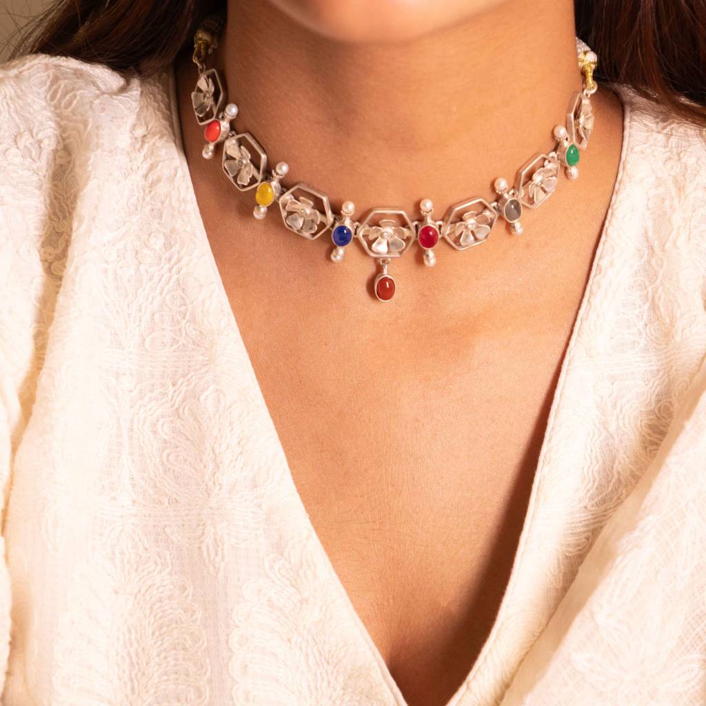 Moh Navratan Floral Necklace : SN1226