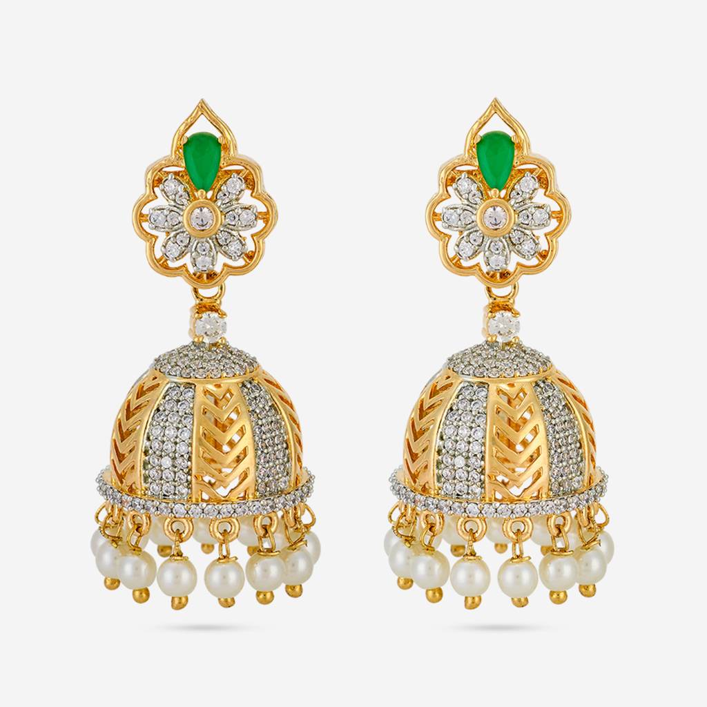 Gold - Plated Party Wear Zircon Earring - 463122 : 463123