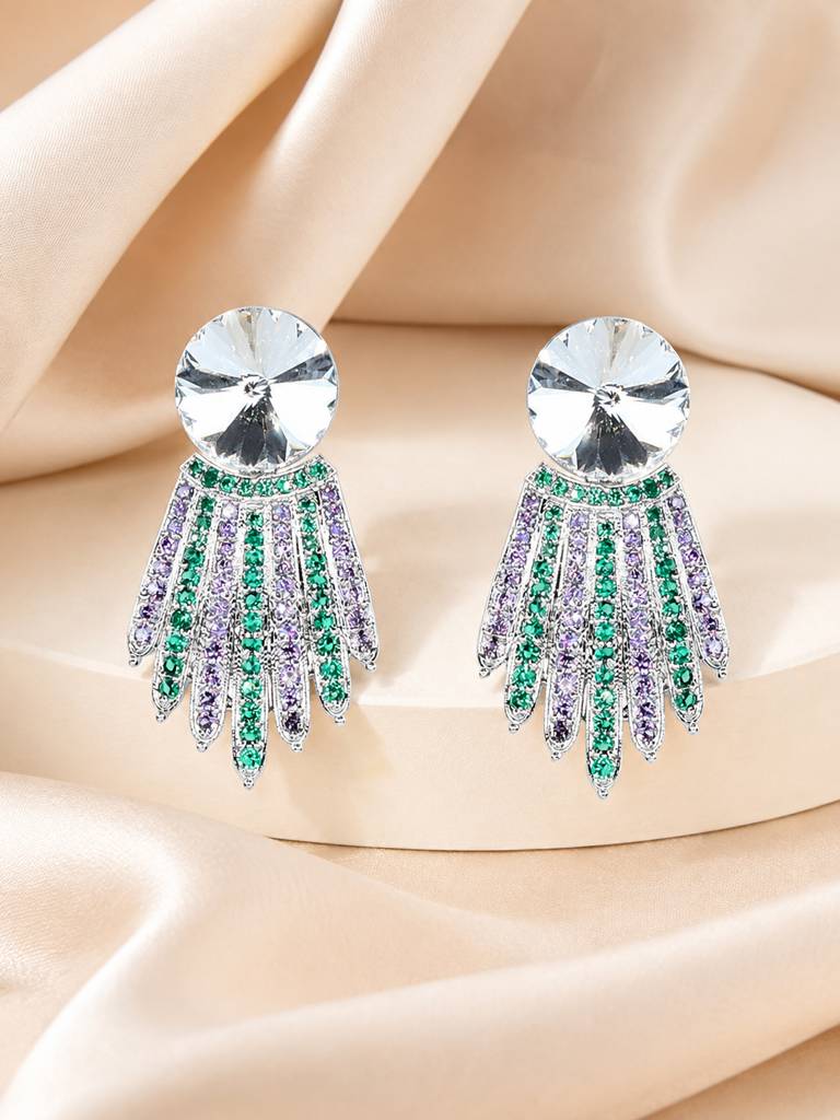 Blue Crystal Radiant Drop Earrings : AN-VM-SI-0093-DE