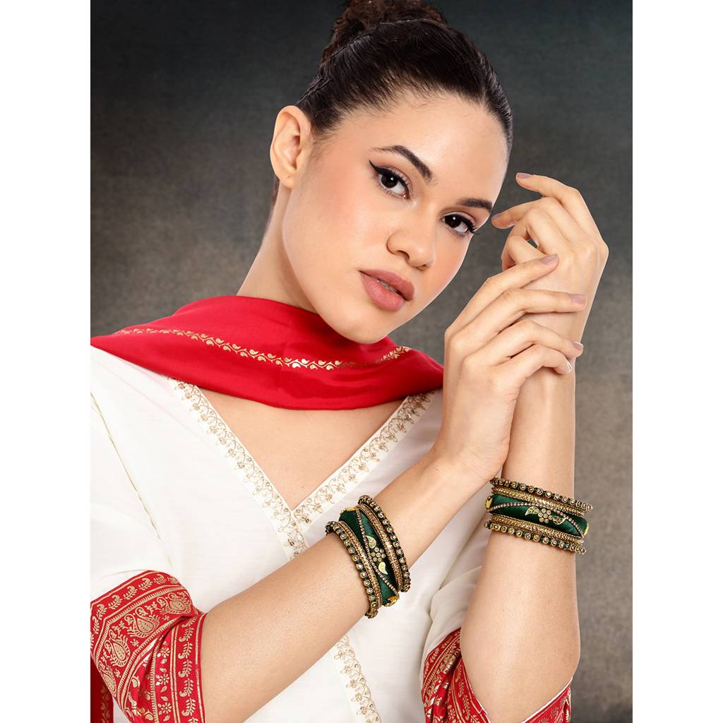 Thread & Stone Studded Chuda Bangle Set Ethnic Jewellery For Women Navratri Gift : PF51B85G