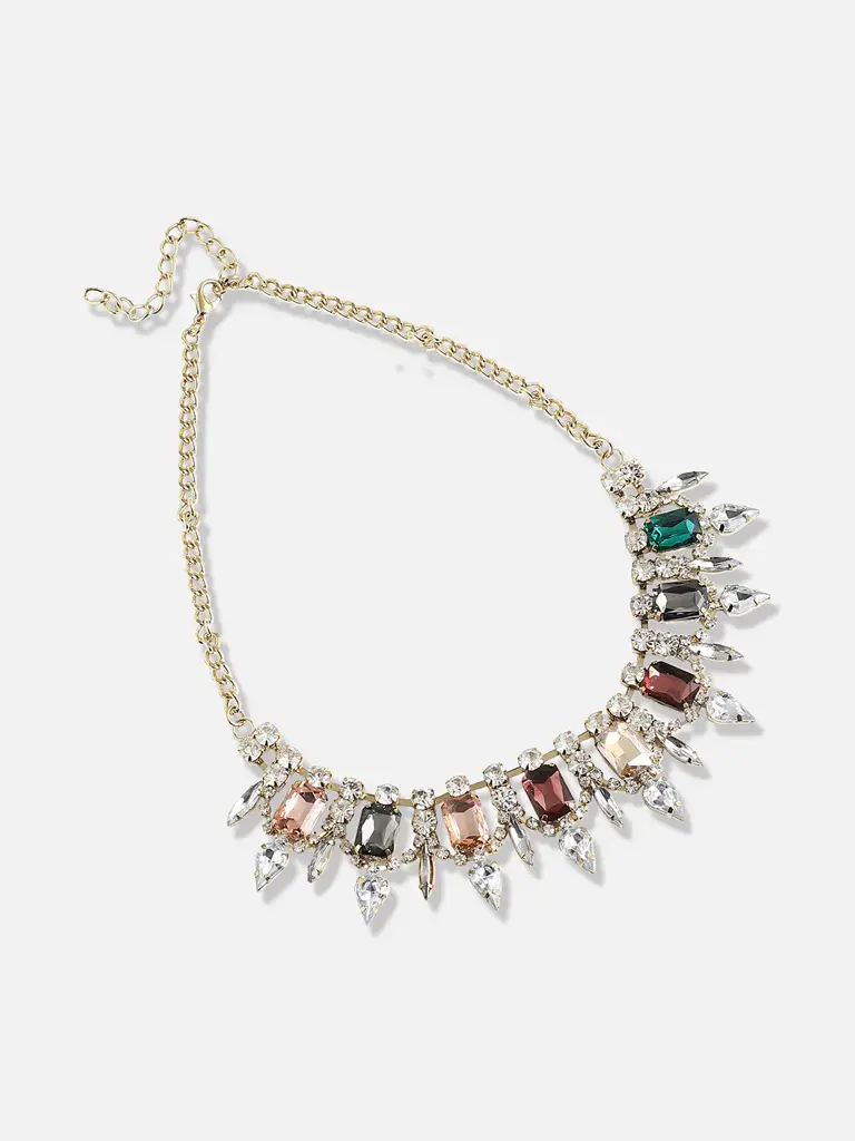 Xiomara-Gold Plated Designer Stone Party Necklace For Women : SOHNCK3090
