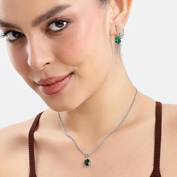 Sleek Ad Oval Pendant Set In Rhodium– Office & Daily Wear : AD-859-IRGNPDER