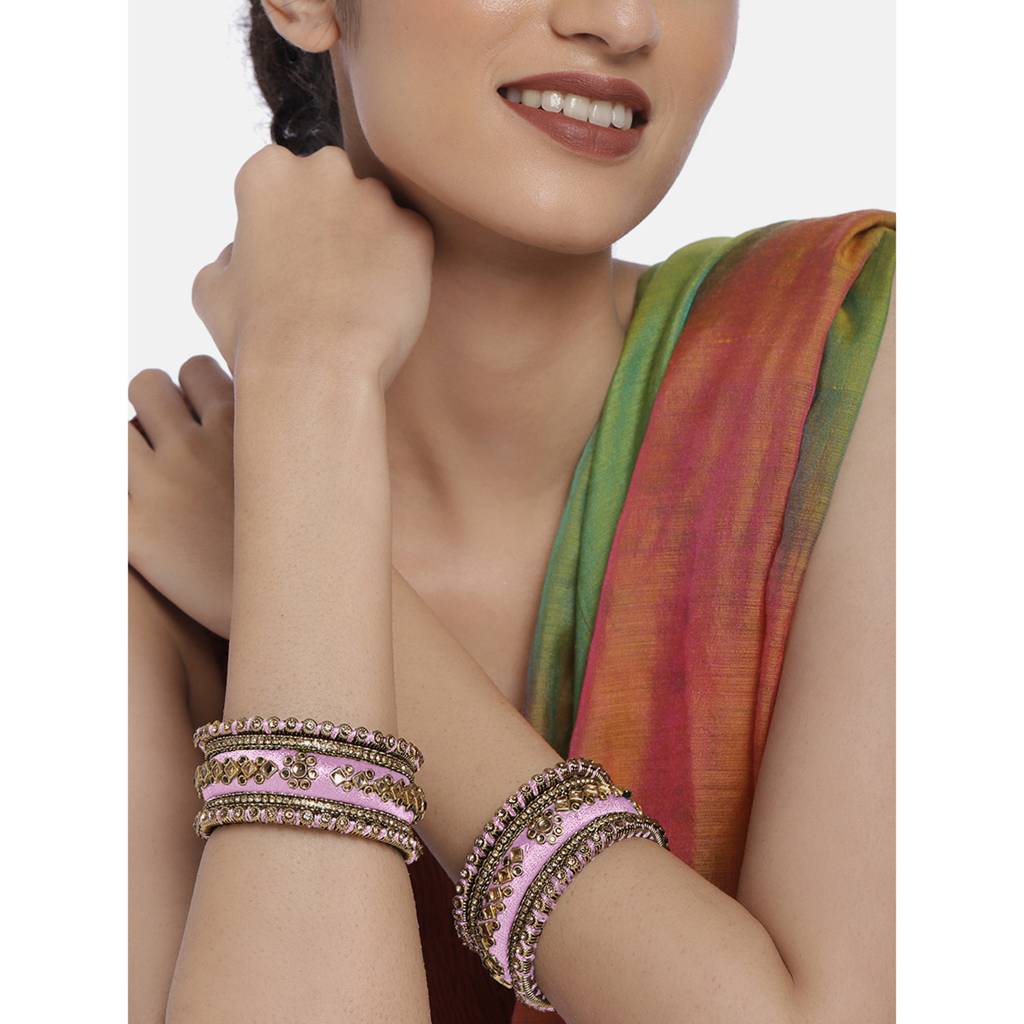Peora Velvet Matching Fancy Silk Thread Chuda Bangle Set Navratri Gift For Women : PF51B46PK-8