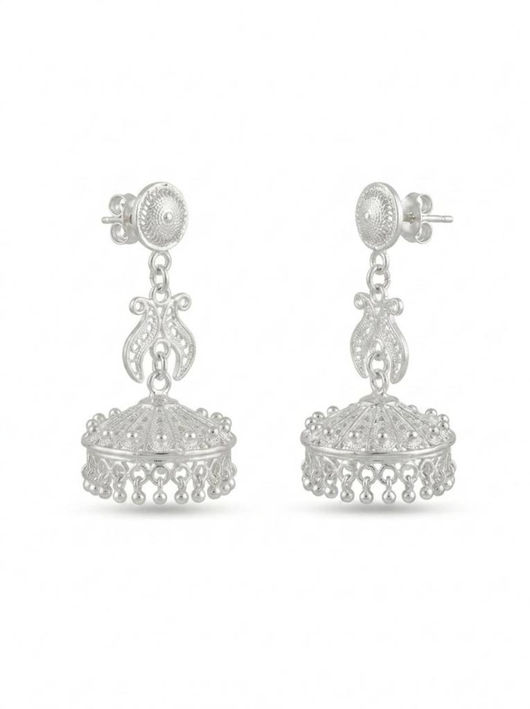 925 Silver Earrings Traditional Filigree Jhumka Earrings For Women : E-7