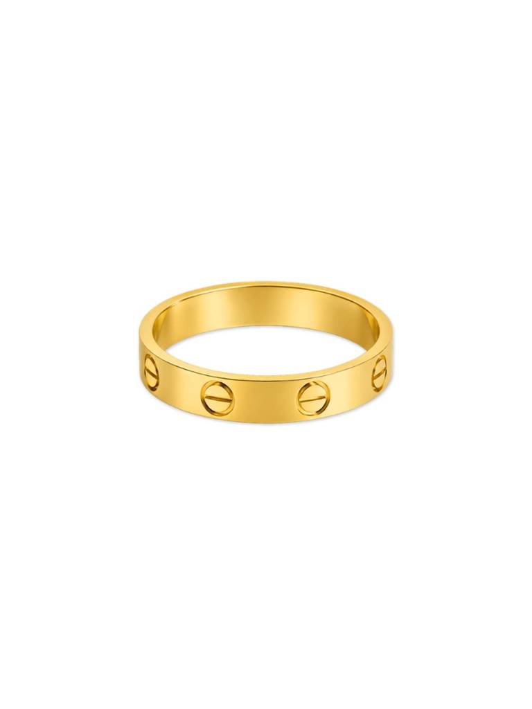 18K Gold Plated Stainless Steel Waterproof & Anti-Tarnish Golden Rivet Ring : R99SJSS6G