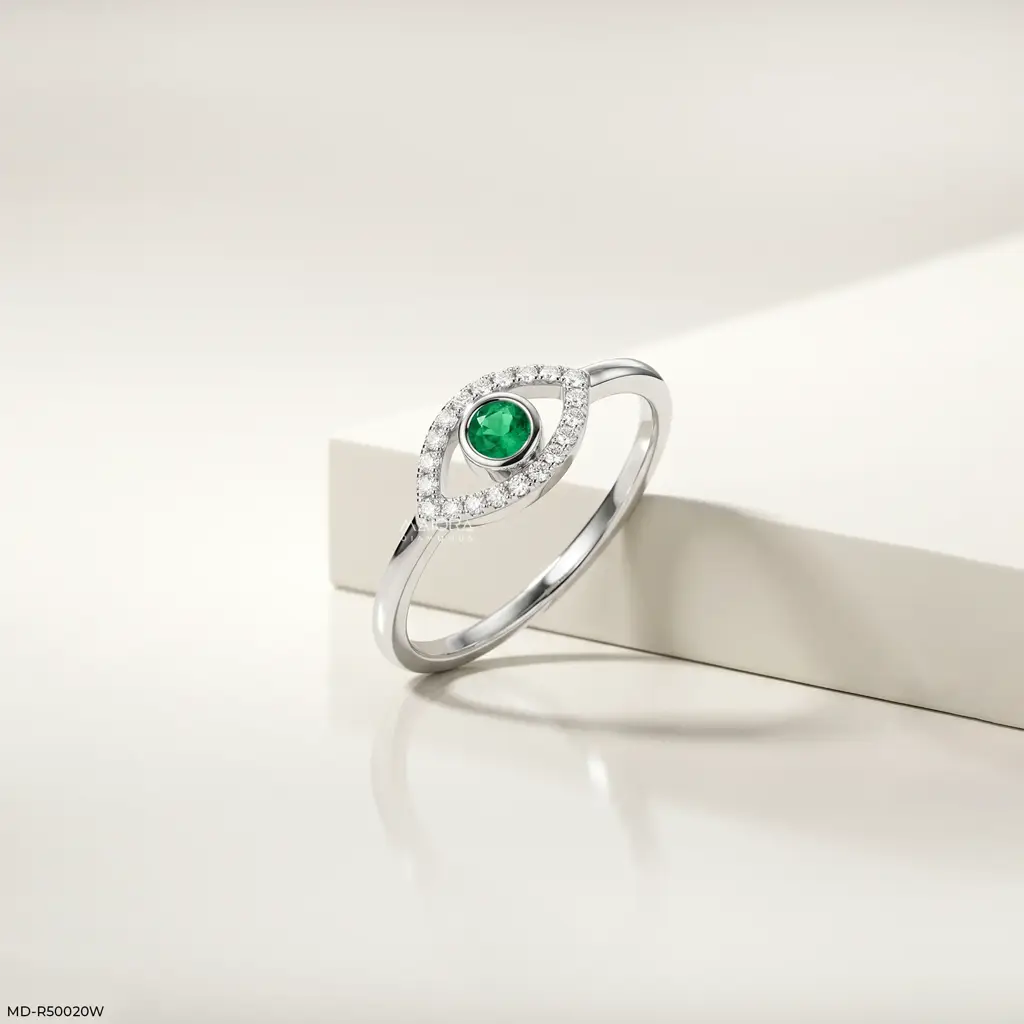 Green Round Shape Halo Marquise Lab Diamond Ring : MD-R50020W