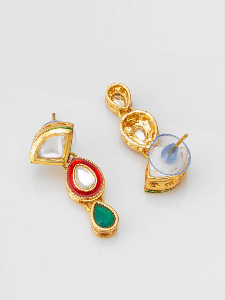Pearl Bead Necklace Set With Multi-Color Kundan Teardrop Pendants : NK4670
