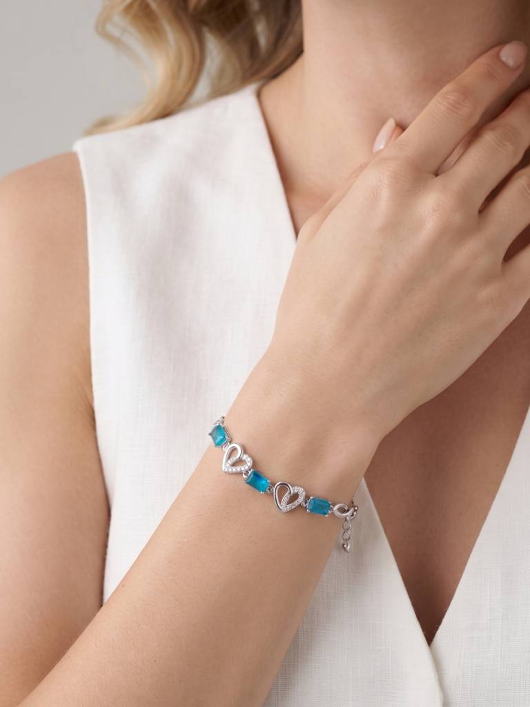 925 Silver Celestine Aqua Knot Bracelet For Women : BR-75