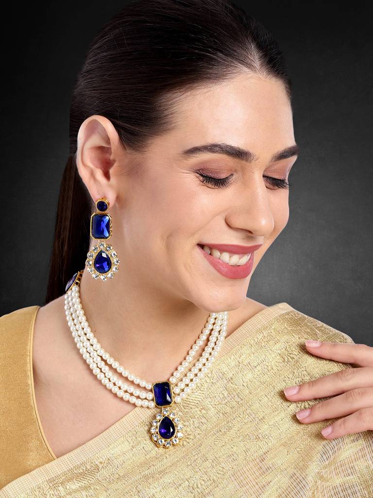 Peora Gold Plated Kundan Long Necklace Earring Indian Traditional Jewellery Set For Women Girl : PF24N31B
