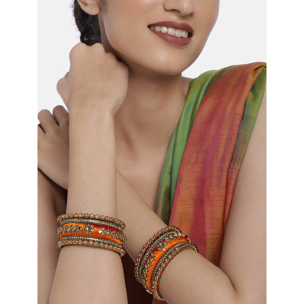 Peora Velvet Matching Fancy Silk Thread Chuda Bangle Set Navratri Gift For Women : PF51B46ORN