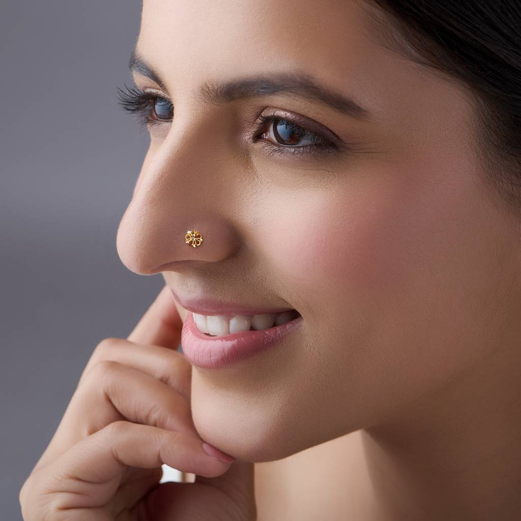 Yuvora 18K Yellow Gold Linear Bloom Nose Pin For Women | Screw Back Closure | Bis Hallmarked | Pure Gold : PCNP1096-DC-18YG-IS
