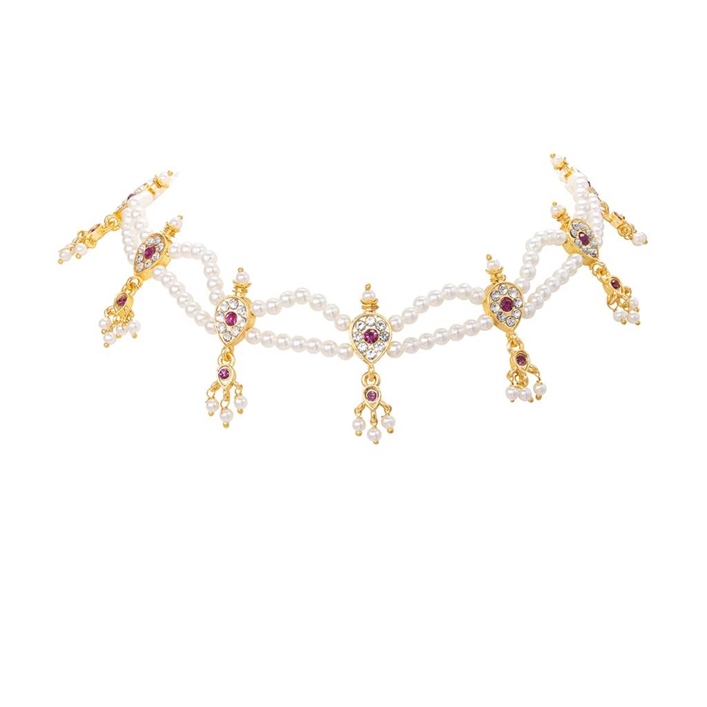 Gold Plated Rani Pink White Necklace Earrings Set Jewellery For Women | Traditional Festive & Bridal Jewellery, An : PF04N68RP