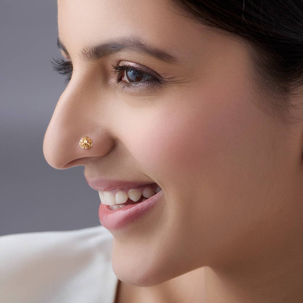 Yuvora 18K Yellow Gold Royal Canopy Nose Pin For Women | Screw Back Closure | Bis Hallmarked | Pure Gold : PCNP1018-DC-18YG-IS
